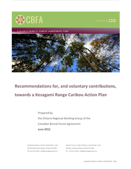 Recommendations For, and Voluntary Contributions, Towards a Kesagami Range Caribou Action Plan