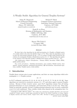 A Weakly Stable Algorithm for General Toeplitz Systems∗