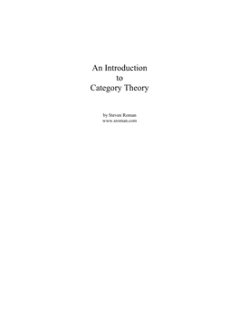 An Introduction to Category Theory