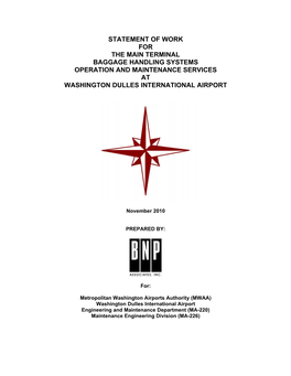 Statement of Work for the Main Terminal Baggage Handling Systems Operation and Maintenance Services at Washington Dulles International Airport