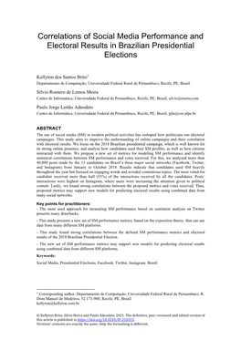 Correlations of Social Media Performance and Electoral Results in Brazilian Presidential Elections