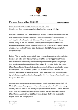 Porsche Carrera Cup GB 2021 16 August 2021