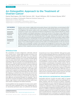 An Osteopathic Approach to the Treatment of Ovarian Cancer