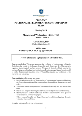 Pols-3567 Political Development in Contemporary Spain