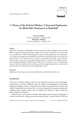 A Theory of the Preferred Worker: a Structural Explanation for Black Male Dominance in Basketball