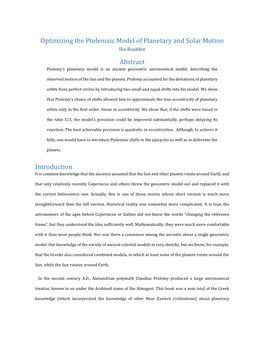 Optimizing the Ptolemaic Model of Planetary and Solar Motion