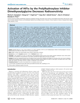 Activation of Hif1a by the Prolylhydroxylase Inhibitor Dimethyoxalyglycine Decreases Radiosensitivity