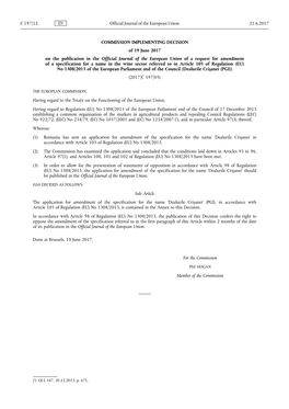 Commission Implementing Decision of 19 June 2017 on the Publication in the Official Journal of the European Union of a Request F