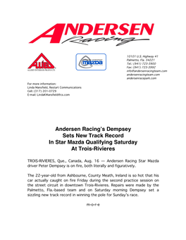 Andersen Racing's Dempsey Sets New Track Record in Star Mazda