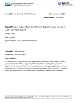 Report Name: Food and Agricultural Import Regulations and Standards Export Certificate Report