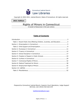 Rights of Minors in Connecticut a Guide to Resources in the Law Library