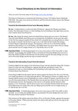 Travel Directions to the School of Informatics