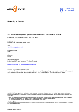 University of Dundee Yes Or No? Older People, Politics and The