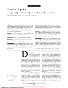 Four-Duct Ligation a Simple and Effective Treatment for Chronic Aspiration from Sialorrhea