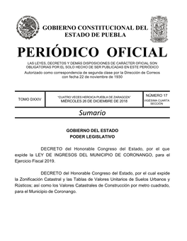 LEY DE INGRESOS DEL MUNICIPIO DE CORONANGO, Para El Ejercicio Fiscal 2019