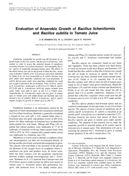Evaluation of Anaerobic Growth of Bacillus Licheniformis and Bacillus Subtilis in Tomato Juice