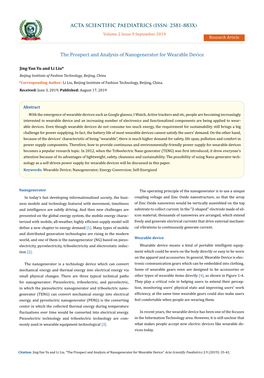 The Prospect and Analysis of Nanogenerator for Wearable Device