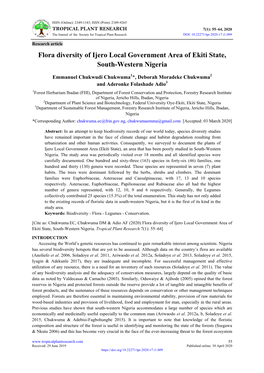 Flora Diversity of Ijero Local Government Area of Ekiti State, South-Western Nigeria