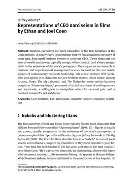 Representations of CEO Narcissism in Films by Ethan and Joel Coen