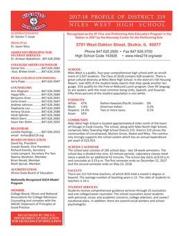 2017-18 Profile of District 219 Niles West High School