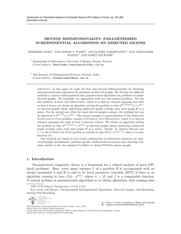 1. Introduction Parameterized Complexity Theory Is a Framework for a Reﬁned Analysis of Hard (NP- Hard) Problems