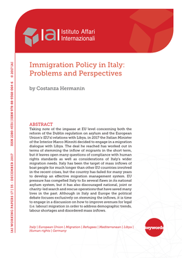 Immigration Policy in Italy: Problems and Perspectives