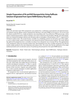 Simple Preparation of Ni and Nio Nanoparticles Using Raffinate Solution Originated from Spent Nimh Battery Recycling