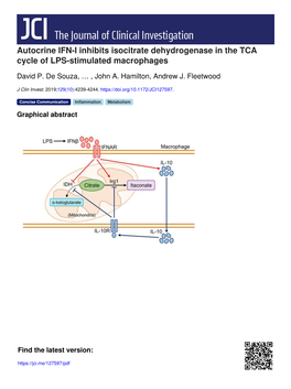 Autocrine IFN-I Inhibits Isocitrate Dehydrogenase in the TCA Cycle of LPS-Stimulated Macrophages