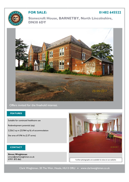 01482 645522 Stonecroft House, BARNETBY, North Lincolnshire, DN38 6DY