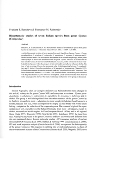Svetlana T. Bancheva & Francesco M. Raimondo Biosystematic Studies Of