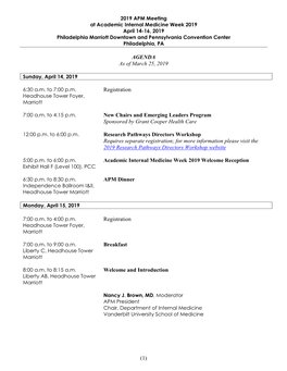 2019 APM Winter Meeting Agenda Page 6 Liberty AB, Headhouse Tower Plenary Session VI Marriott Lessons for Leadership from High Profile Cases of Misbehavior