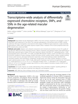 Transcriptome-Wide Analysis of Differentially Expressed Chemokine Receptors, Snps, and Ssrs in the Age-Related Macular Degenerat