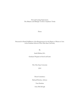 The Didactic and Dialogic Exordia of Apuleius‟ Florida Thesis