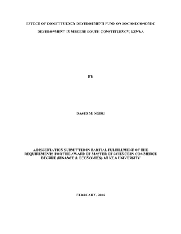 Effect of Constituency Development Fund on Socio-Economic Development in Mbeere South Constituency, Kenya by David M. Ngiri