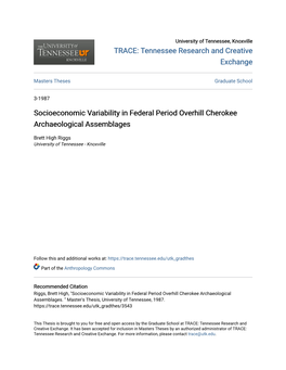 Socioeconomic Variability in Federal Period Overhill Cherokee Archaeological Assemblages