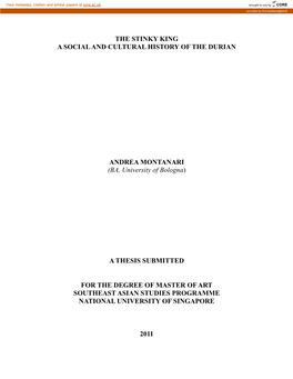The Stinky King a Social and Cultural History of the Durian