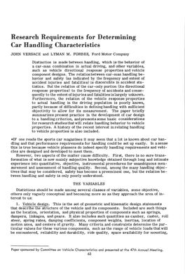 Research Requirements for Determining Car Handling Characteristics