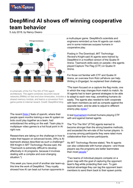 Deepmind AI Shows Off Winning Cooperative Team Behavior 5 July 2018, by Nancy Owano