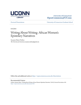 African Women's Epistolary Narratives Suzanne Marie Ondrus the University of Connecticut, Suzanne.Ondrus@Gmail.Com