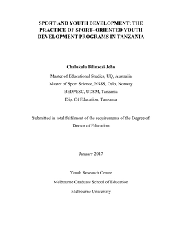 Sport and Youth Development: the Practice of Sport–Oriented Youth Development Programs in Tanzania