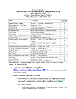 Summary Minutes Collier County Local Mitigation Strategy (LMS) Working Group South Regional Library 8065 Lely Cultural Pkwy