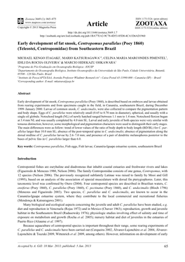 Early Development of Fat Snook, Centropomus Parallelus (Poey 1860) (Teleostei, Centropomidae) from Southeastern Brazil