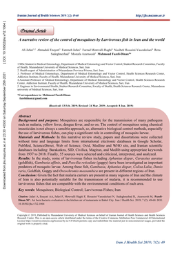 A Narrative Review of the Control of Mosquitoes by Larvivorous Fish in Iran and the World