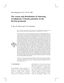 The Census and Distribution of Wintering Woodpigeons Columba Palumbus in the Iberian Peninsula