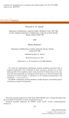 The Q-Laguerre Polynomials and Related Moment Problems