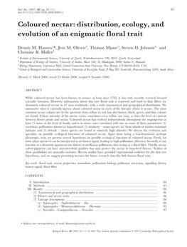Coloured Nectar: Distribution, Ecology, and Evolution of an Enigmatic Floral Trait