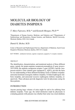 Molecular Biology of Diabetes Insipidus