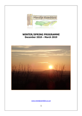 WINTER/SPRING PROGRAMME December 2018 – March 2019