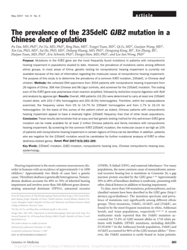 The Prevalence of the 235Delc GJB2 Mutation in a Chinese Deaf Population