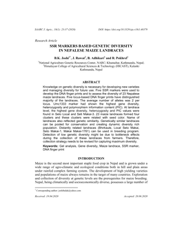 Ssr Markers Based Genetic Diversity in Nepalese Maize Landraces